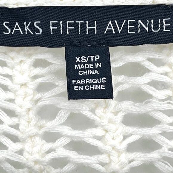 Saks Fifth Avenue Ivory V-Neck Lace Up Open Chunky Knit Sweater Tunic Women XS - Picture 4 of 8